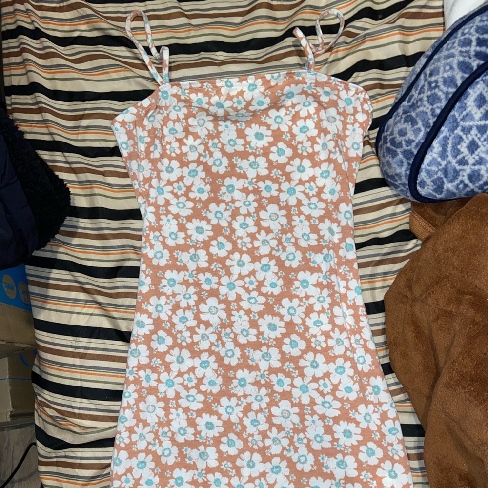Tight pink, blue and white dress